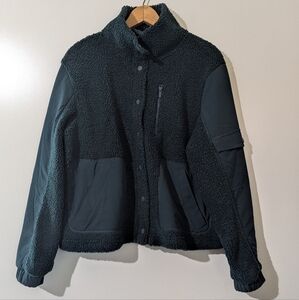 FLX Fleece Snap Up Jacket Activewear Size Large Dark Teal Green B
